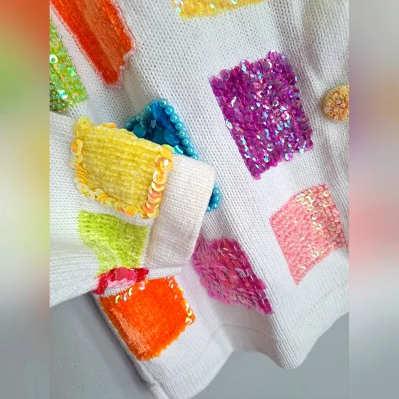 Berek By Takako Sakon 1980’s  Sequin Beaded Boho Sweater Cardigan Sz Small RARE - Picture 5 of 12